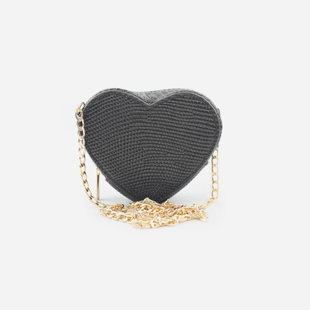 Monedero corazón de cuero para mujer - Negro - Image 3