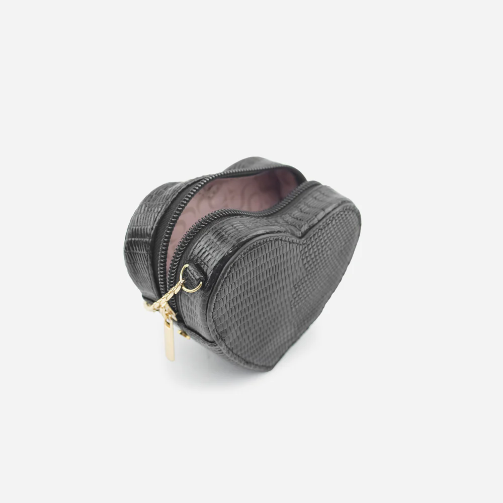 Monedero corazón de cuero para mujer - Negro - Image 4