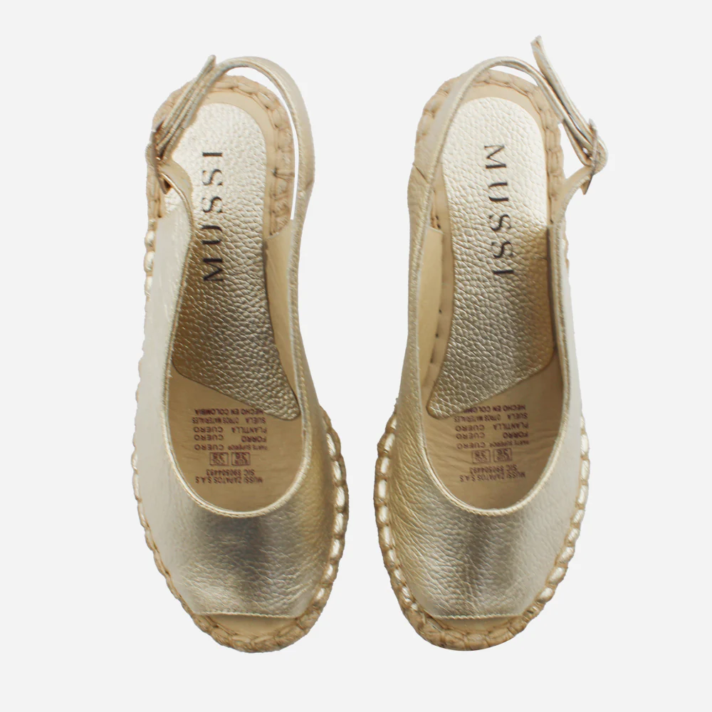 Sandalia espadrilla celeste de cuero para mujer - Oro - Image 3