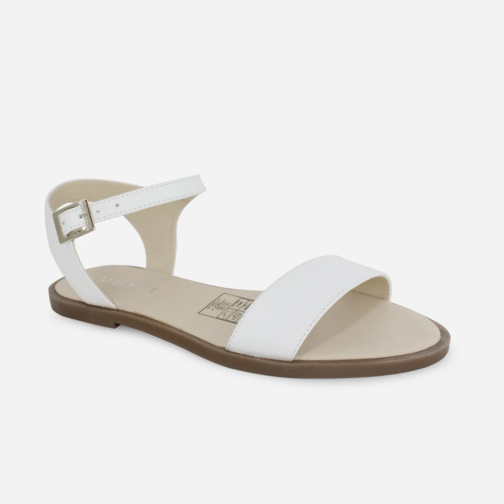 Sandalia plana atabey de cuero para mujer - Blanco - Image 2