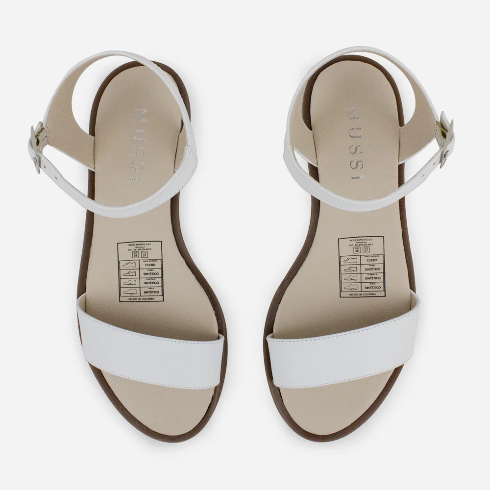 Sandalia plana atabey de cuero para mujer - Blanco - Image 4