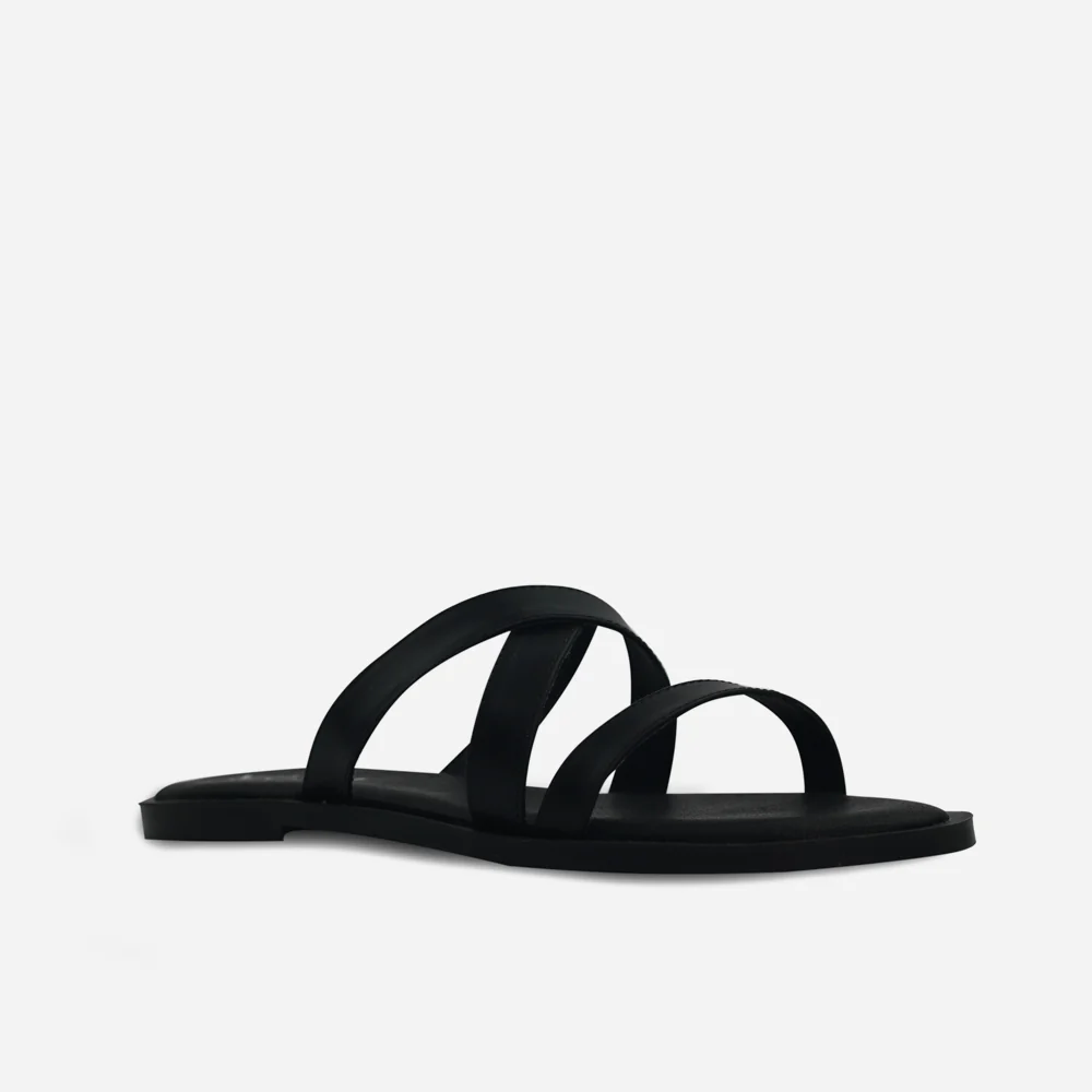 Sandalia plana genova de cuero para mujer - Negro - Image 2
