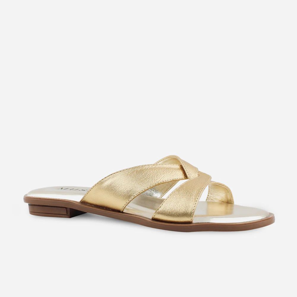 Sandalia plana haruko de cuero para mujer - Oro - Image 2