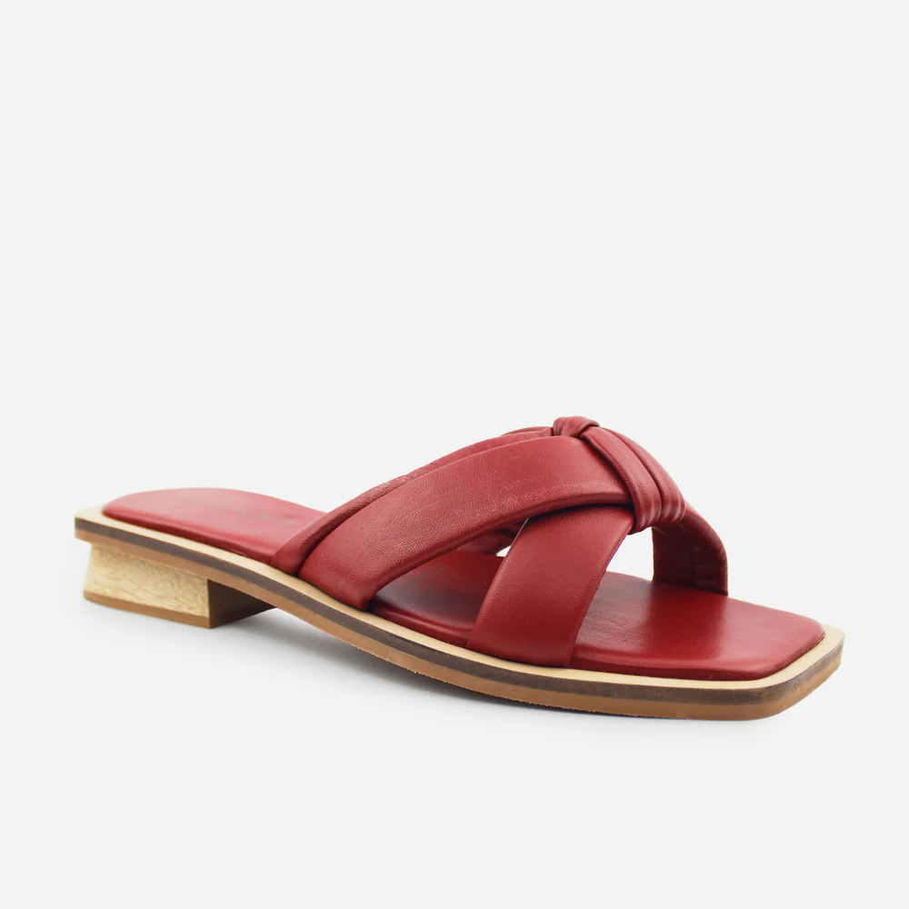 Sandalia plana ivy de cuero para mujer - Rojo - Image 2