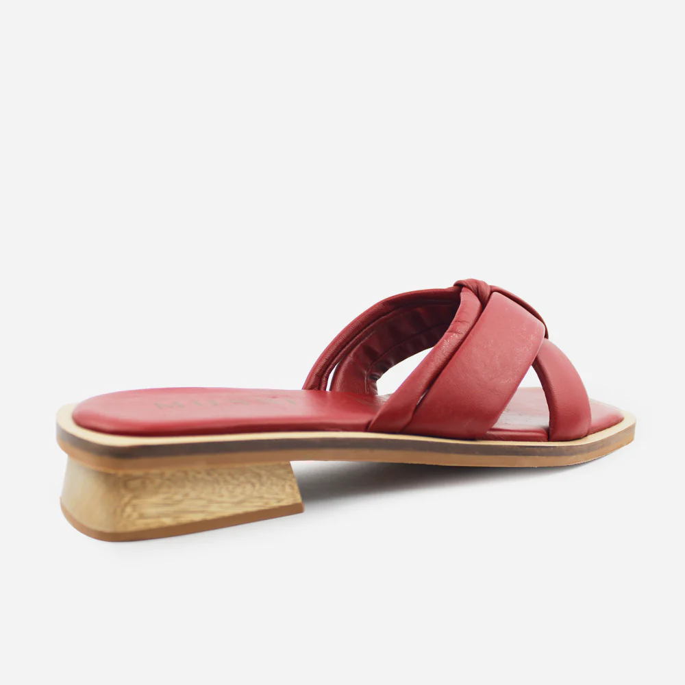Sandalia plana ivy de cuero para mujer - Rojo - Image 3