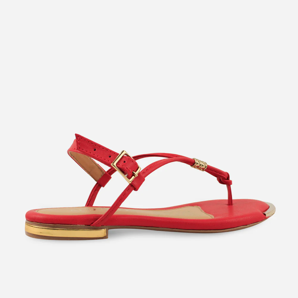 Sandalia plana leandra de sintético para mujer - Rojo - Image 3