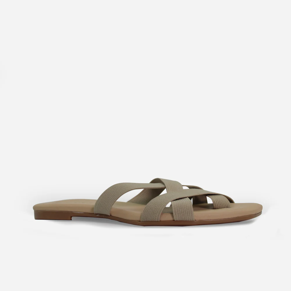 Sandalia plana lisa de sintético para mujer - Beige - Image 2