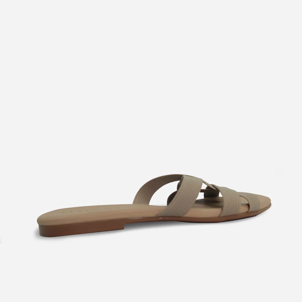 Sandalia plana lisa de sintético para mujer - Beige - Image 3