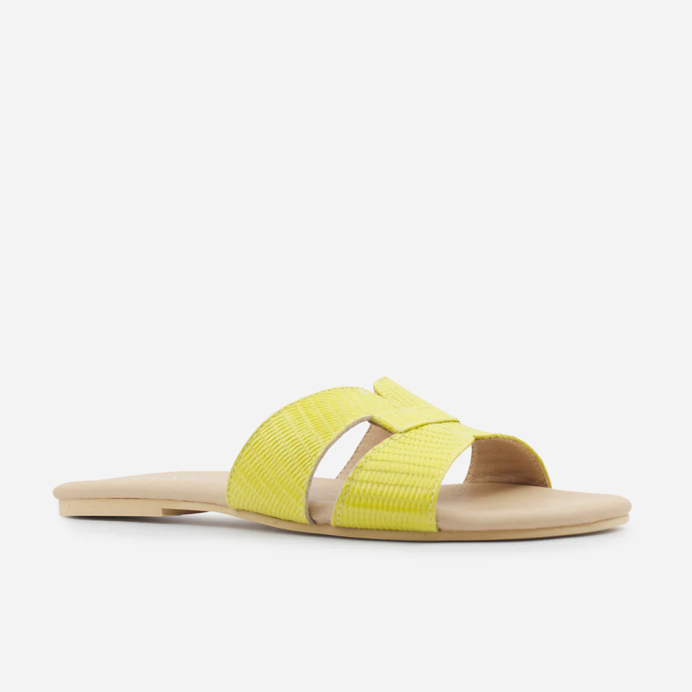 Sandalia plana lyon de cuero para mujer - Amarillo - Image 2