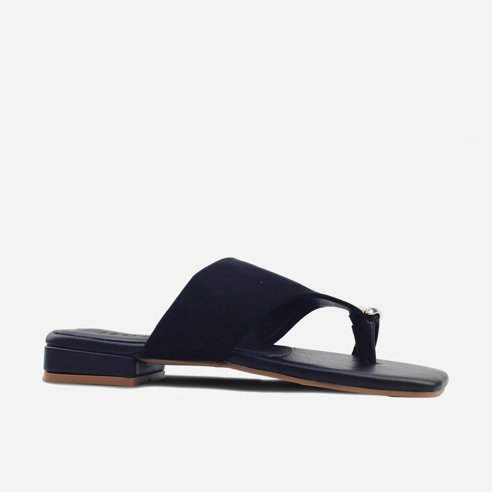 Sandalia plana perla de sintético para mujer - Negro - Image 2