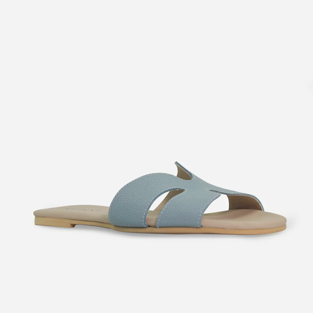 Sandalia plana rem de cuero para mujer - Celeste - Image 2