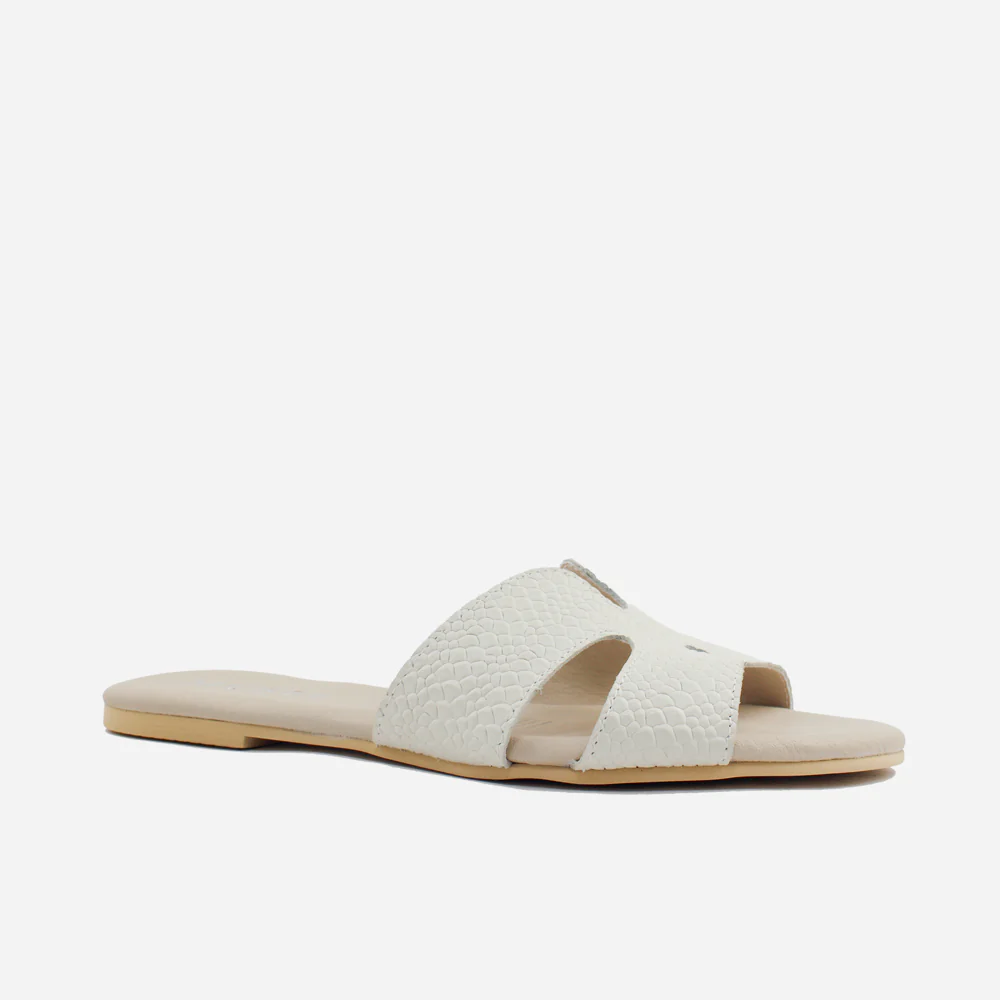 Sandalia plana rem de cuero para mujer - Hueso - Image 2