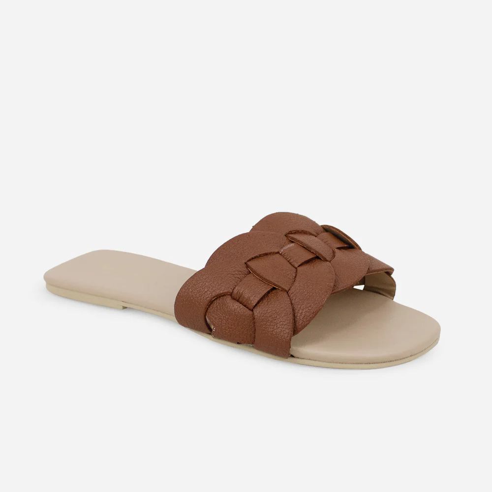 Sandalia plana setubla de cuero para mujer - Miel - Image 2