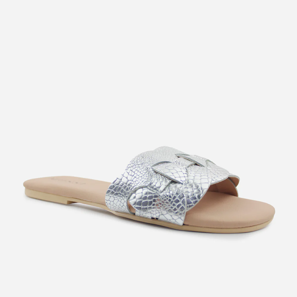 Sandalia plana setubla de cuero para mujer - Plata - Image 2