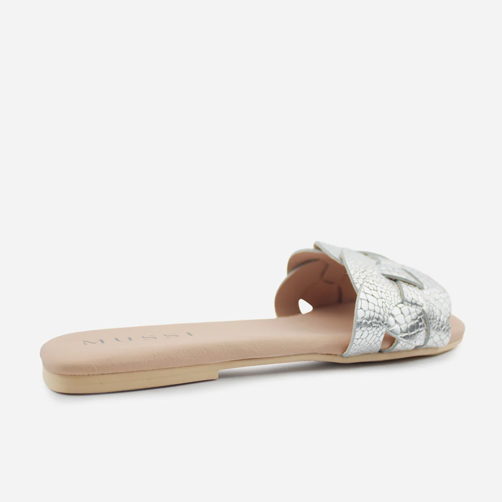 Sandalia plana setubla de cuero para mujer - Plata - Image 3