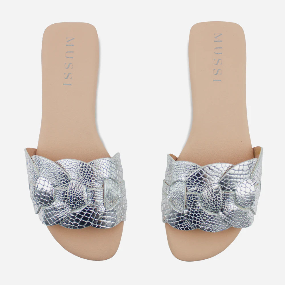 Sandalia plana setubla de cuero para mujer - Plata - Image 4