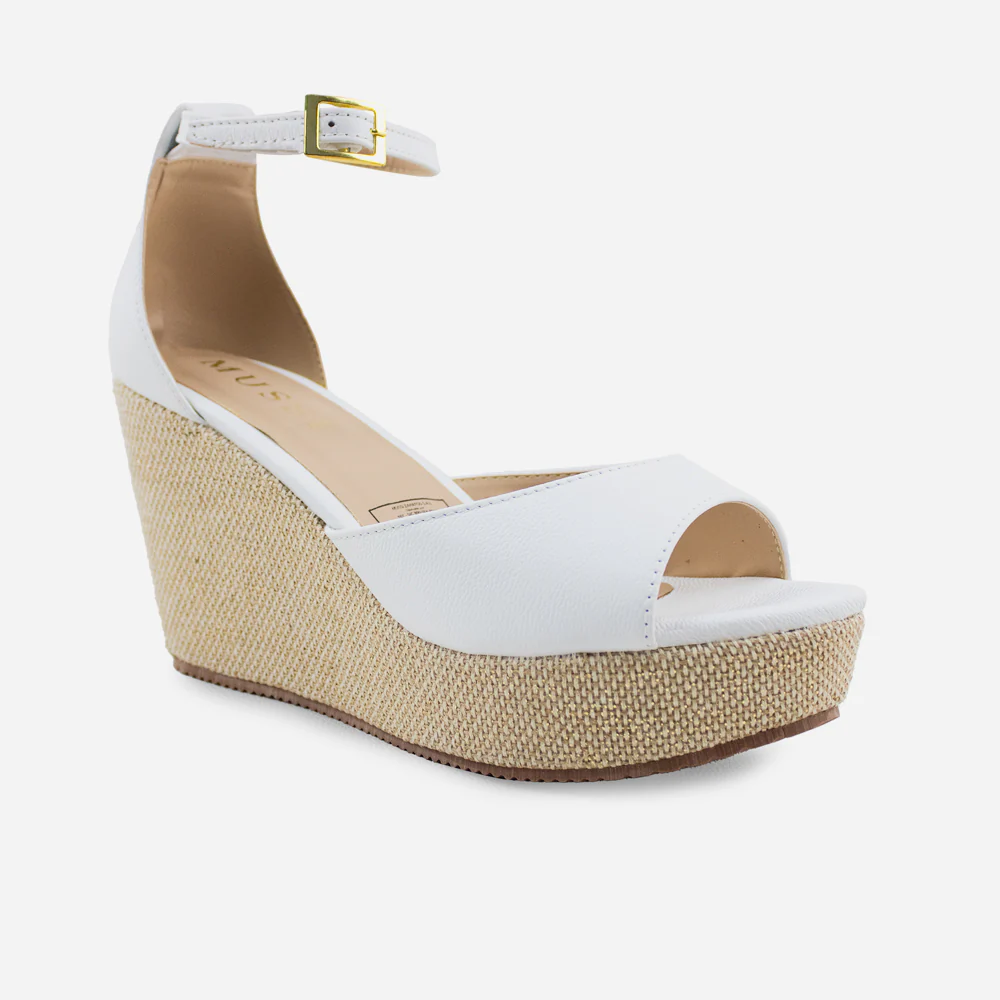 Sandalia plataforma lotus de cuero para mujer - Blanco - Image 2