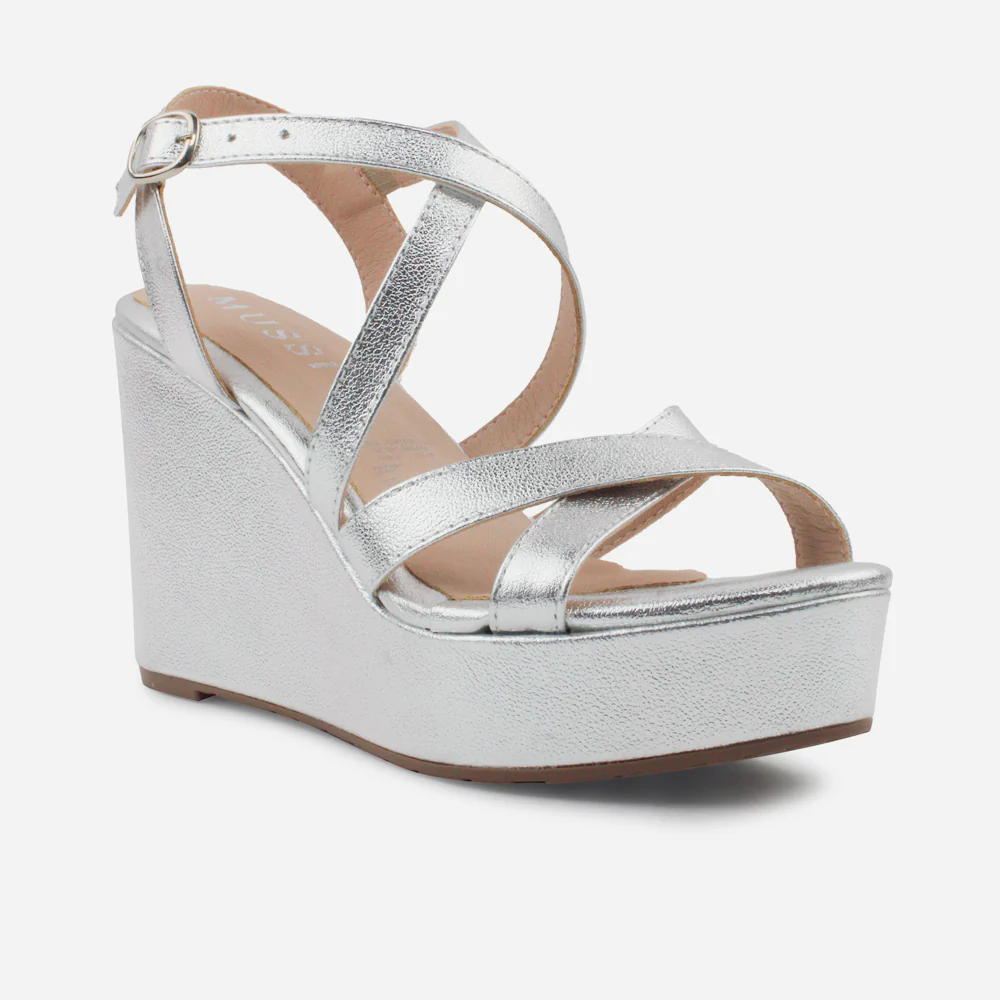 Sandalia plataforma mady de cuero para mujer - Plata - Image 2
