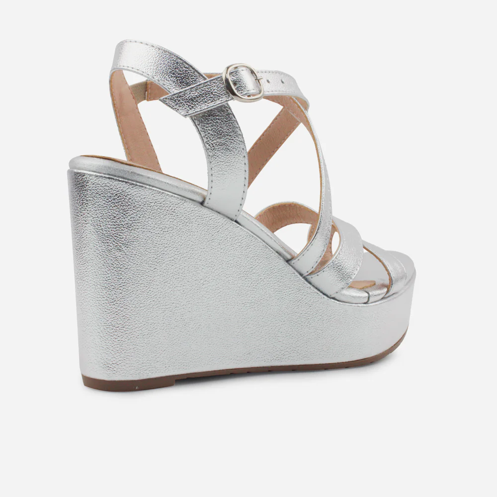 Sandalia plataforma mady de cuero para mujer - Plata - Image 3