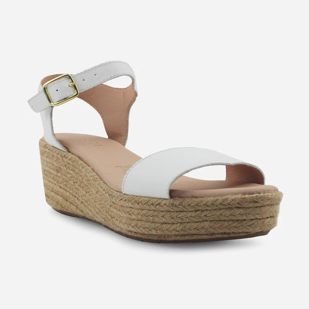 Sandalia plataforma perla de cuero para mujer - Blanco - Image 2