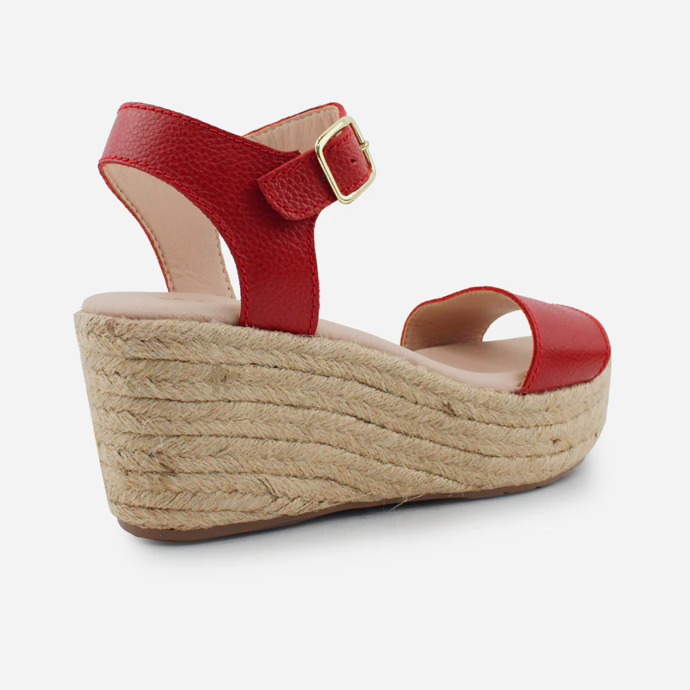 Sandalia plataforma perla de cuero para mujer - Rojo - Image 3
