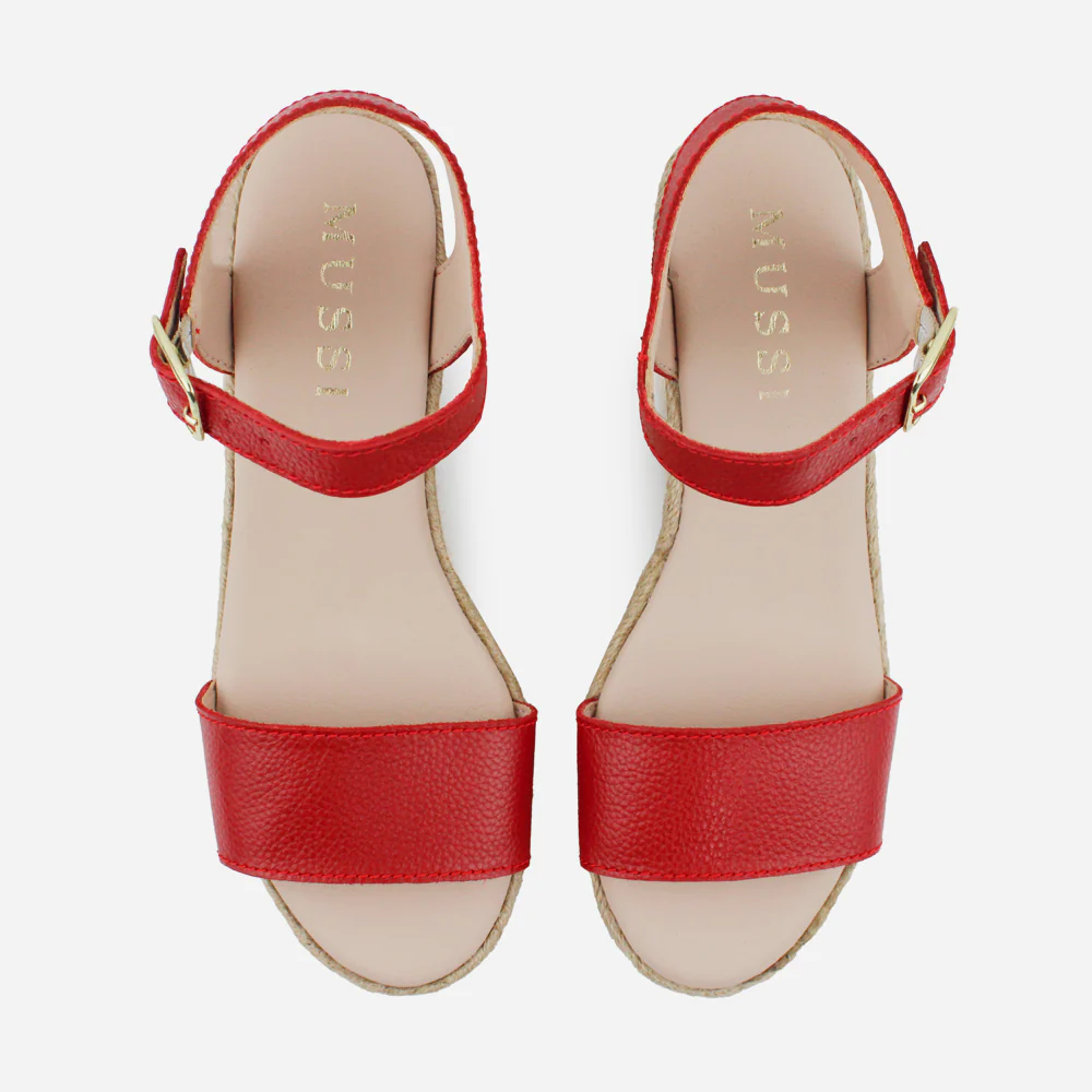 Sandalia plataforma perla de cuero para mujer - Rojo - Image 4
