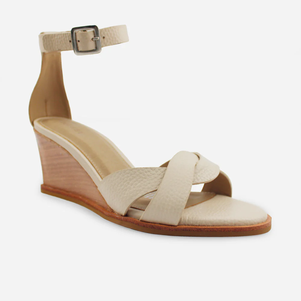 Sandalia plataforma saphera de cuero para mujer - Beige - Image 2