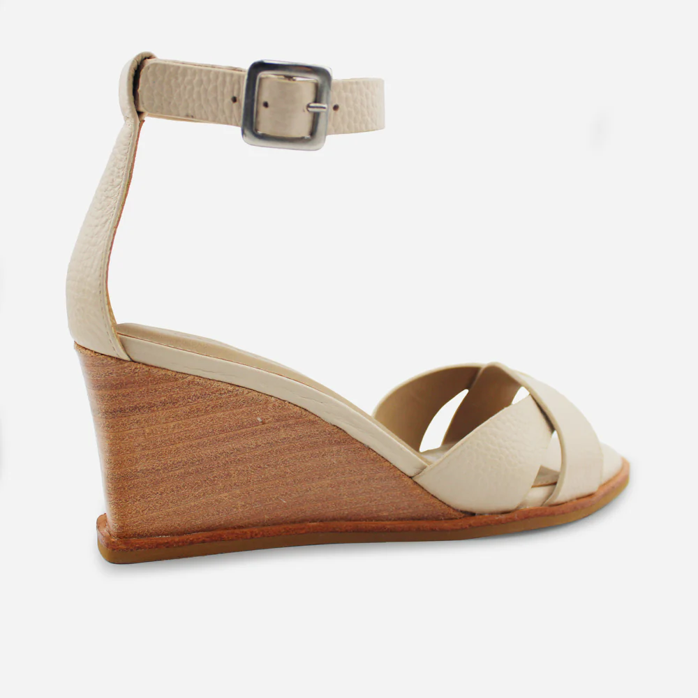 Sandalia plataforma saphera de cuero para mujer - Beige - Image 3