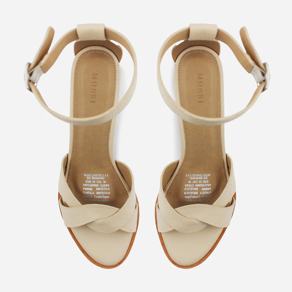 Sandalia plataforma saphera de cuero para mujer - Beige - Image 4