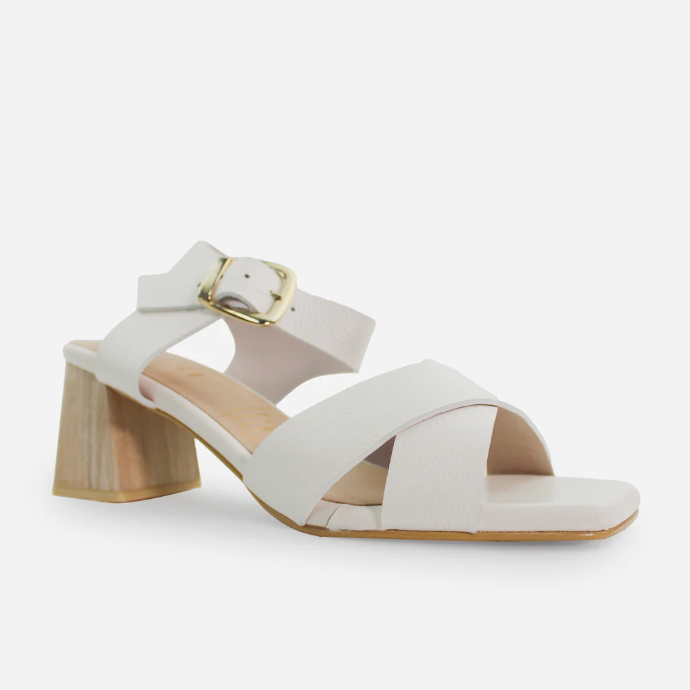 Sandalia tacon aurelia de cuero para mujer - Hueso - Image 2