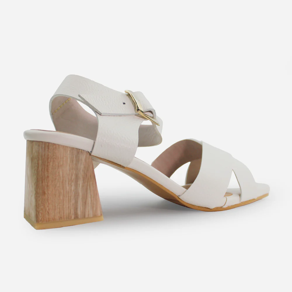 Sandalia tacon aurelia de cuero para mujer - Hueso - Image 3