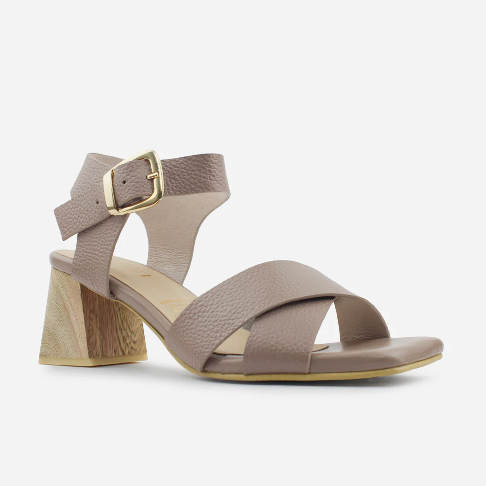 Sandalia tacon aurelia de cuero para mujer - Taupe - Image 2