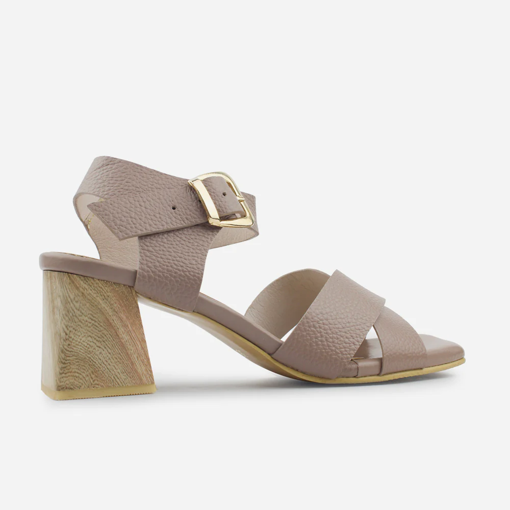 Sandalia tacon aurelia de cuero para mujer - Taupe - Image 3