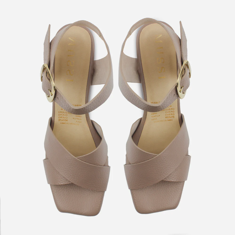 Sandalia tacon aurelia de cuero para mujer - Taupe - Image 4