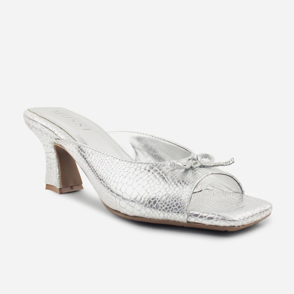 Sandalia tacon jaspe de cuero para mujer - Plata - Image 2