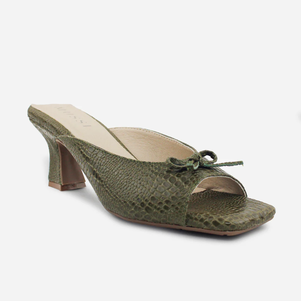 Sandalia tacon jaspe de cuero para mujer - Verde - Image 2