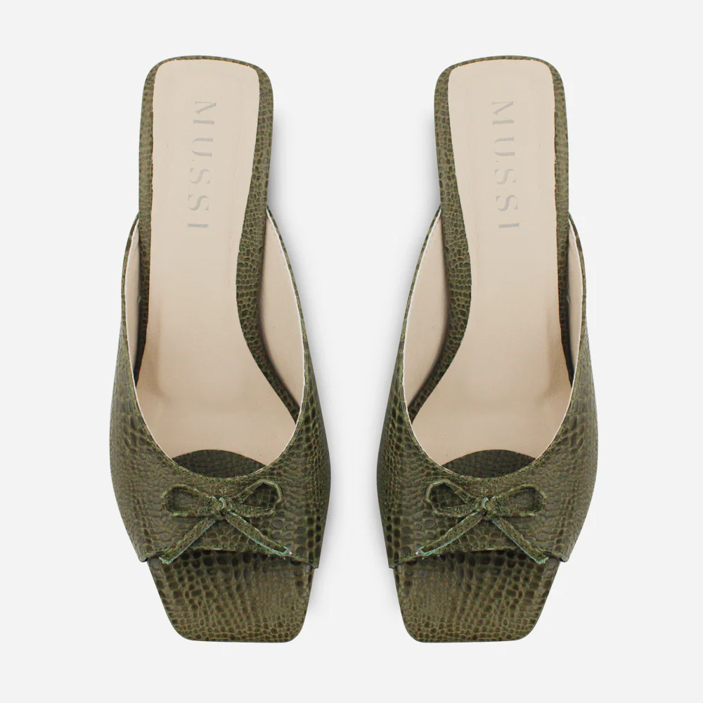 Sandalia tacon jaspe de cuero para mujer - Verde - Image 4