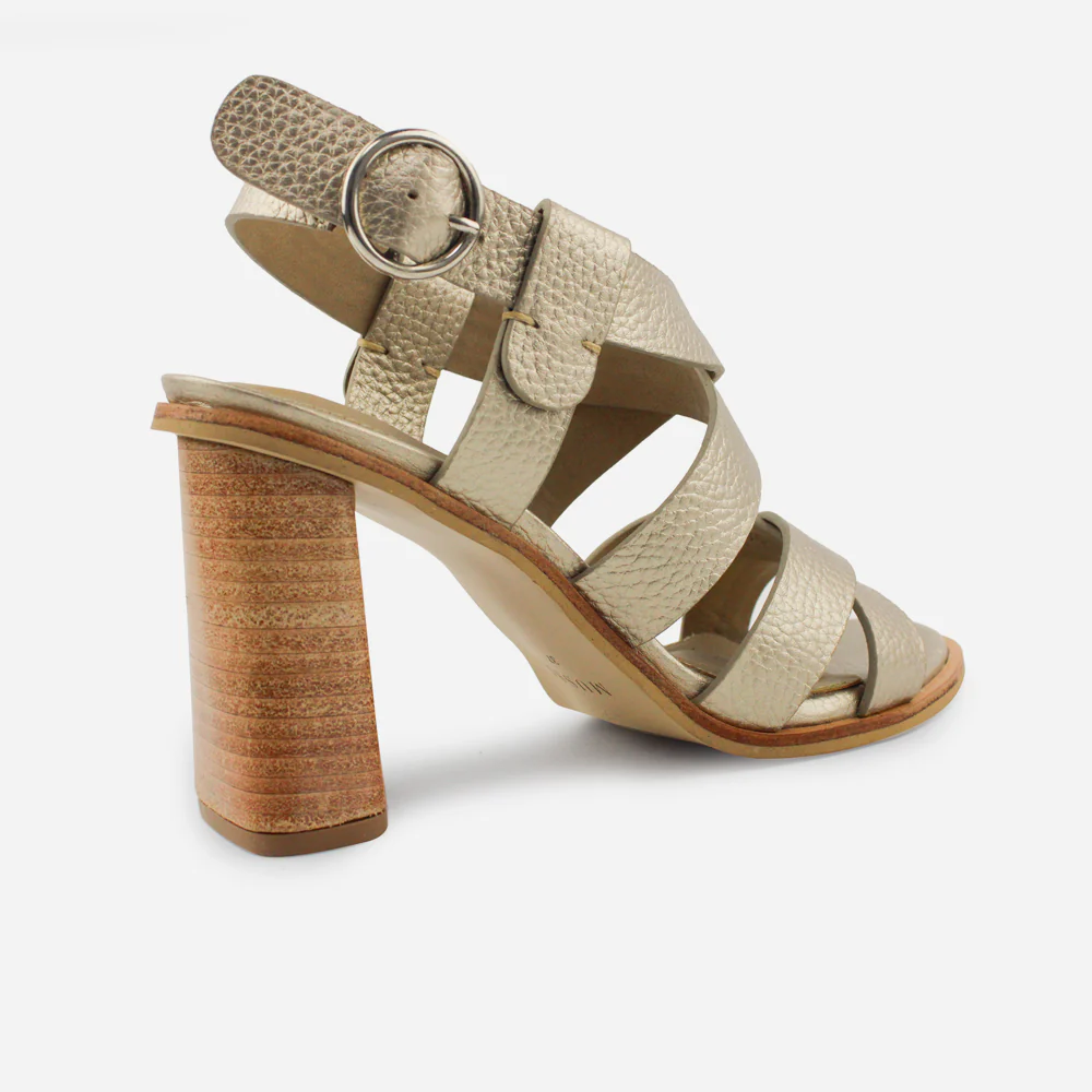 Sandalia tacon oilimpia de cuero para mujer - Champaña - Image 3