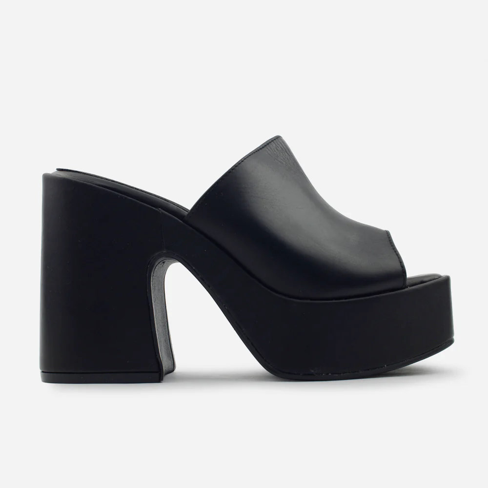 Sandalia tacon plataforma celestina de cuero para mujer - Negro