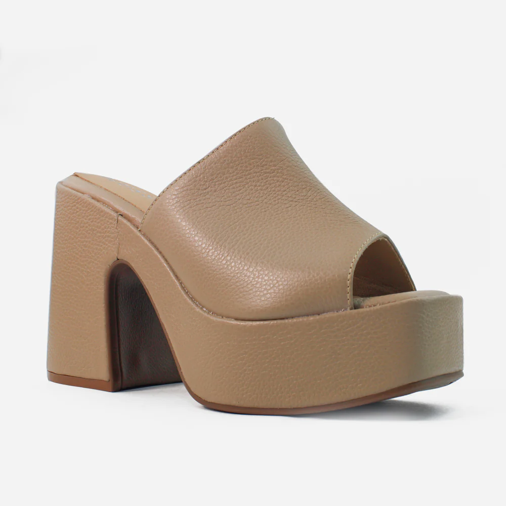Sandalia tacon plataforma celestina de cuero para mujer - Taupe - Image 2