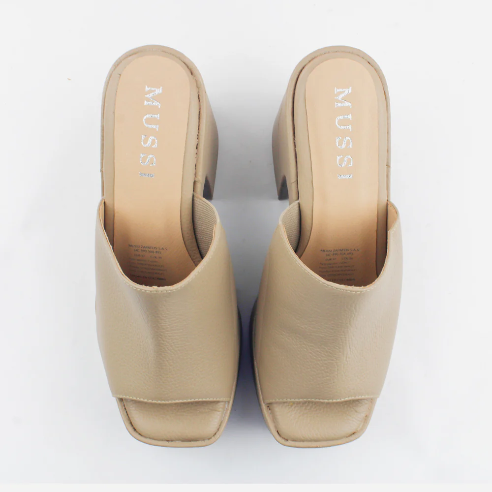 Sandalia tacon plataforma celestina de cuero para mujer - Taupe - Image 4