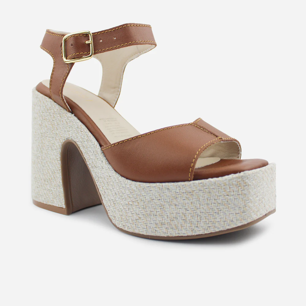 Sandalia tacon plataforma cerys de cuero para mujer - Miel - Image 2