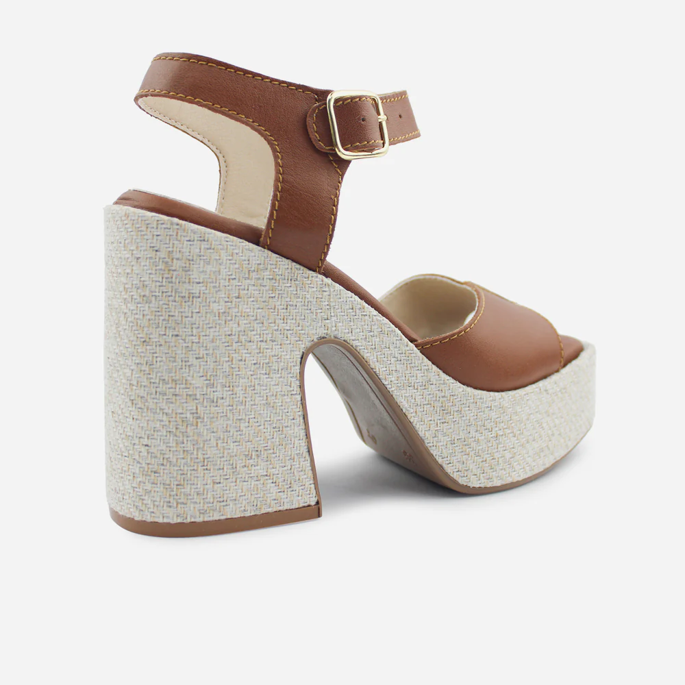 Sandalia tacon plataforma cerys de cuero para mujer - Miel - Image 3