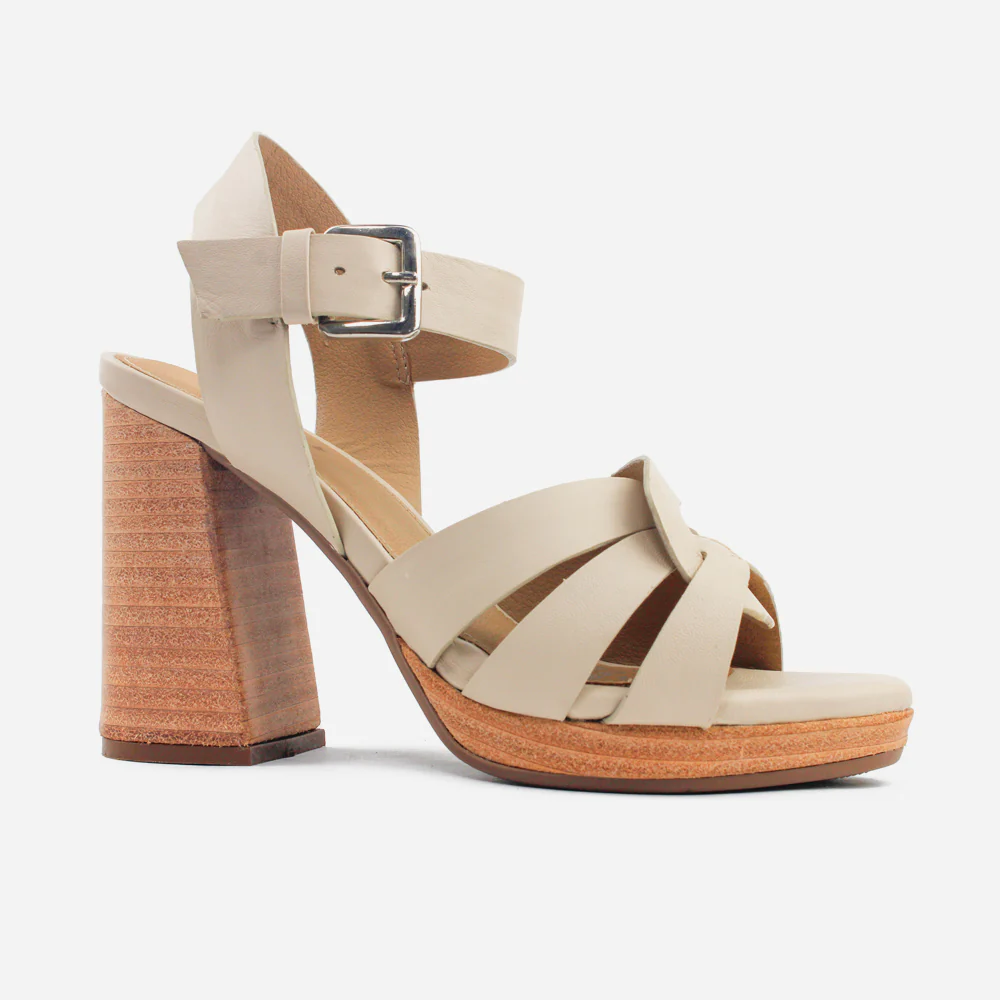 Sandalia tacon plataforma mía de cuero para mujer - Beige - Image 2