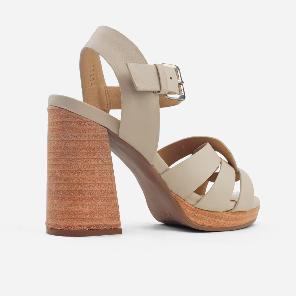 Sandalia tacon plataforma mía de cuero para mujer - Beige - Image 3