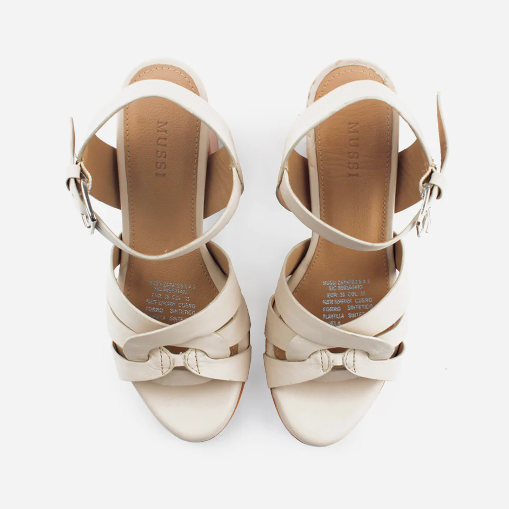 Sandalia tacon plataforma mía de cuero para mujer - Beige - Image 4