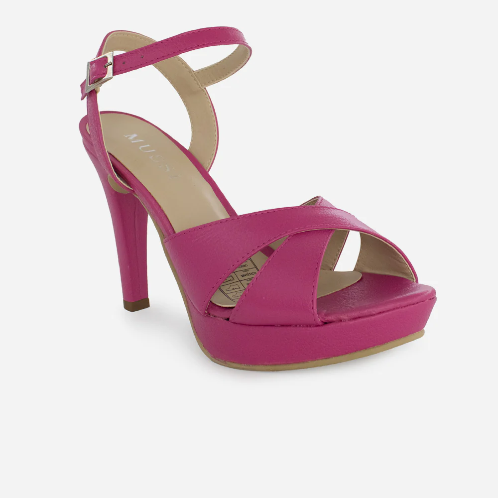 Sandalia tacon plataforma shaqen de cuero para mujer - Fucsia - Image 2
