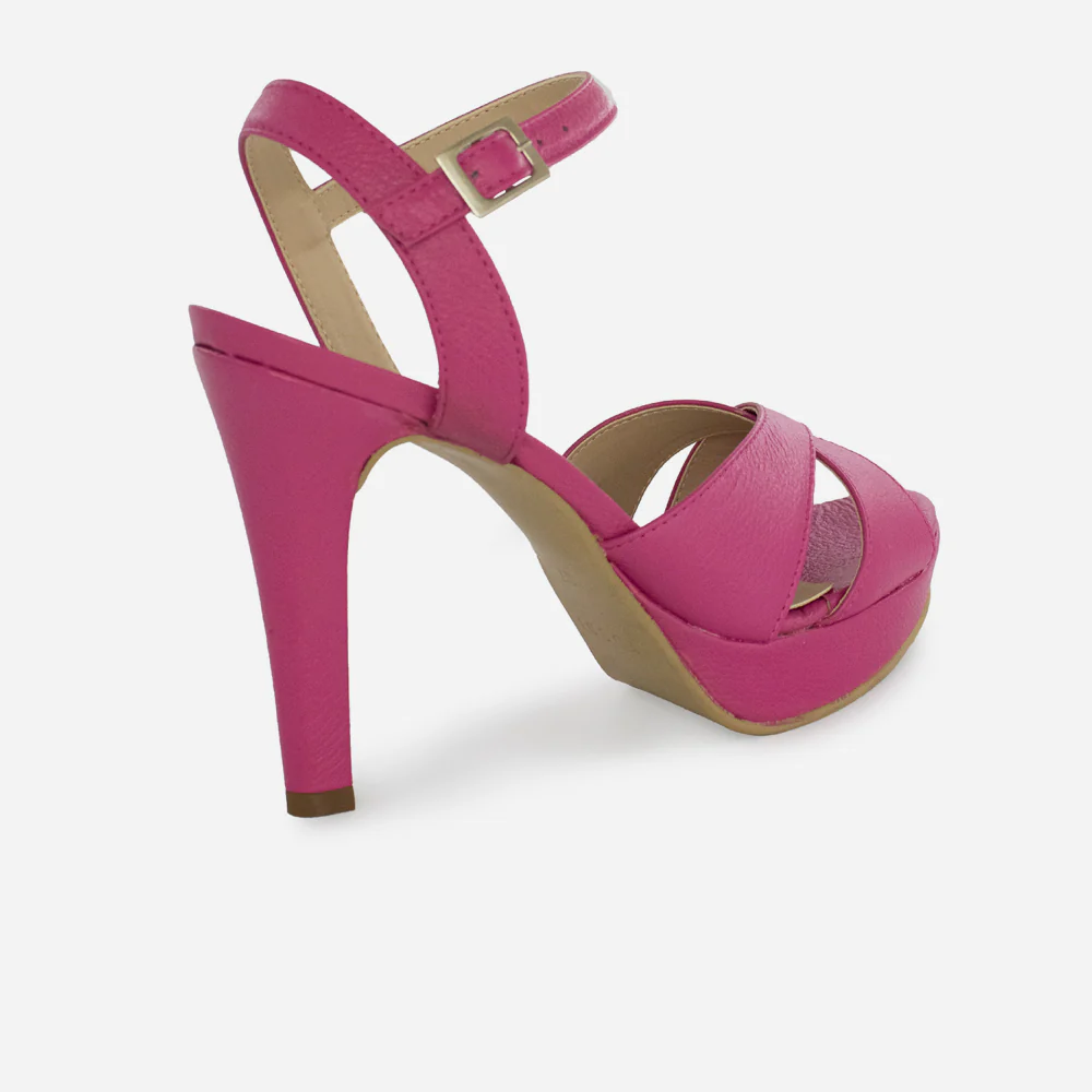 Sandalia tacon plataforma shaqen de cuero para mujer - Fucsia - Image 3