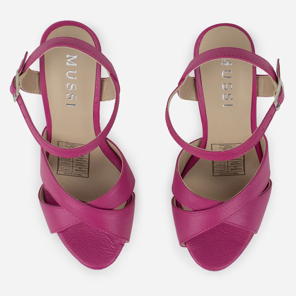 Sandalia tacon plataforma shaqen de cuero para mujer - Fucsia - Image 4