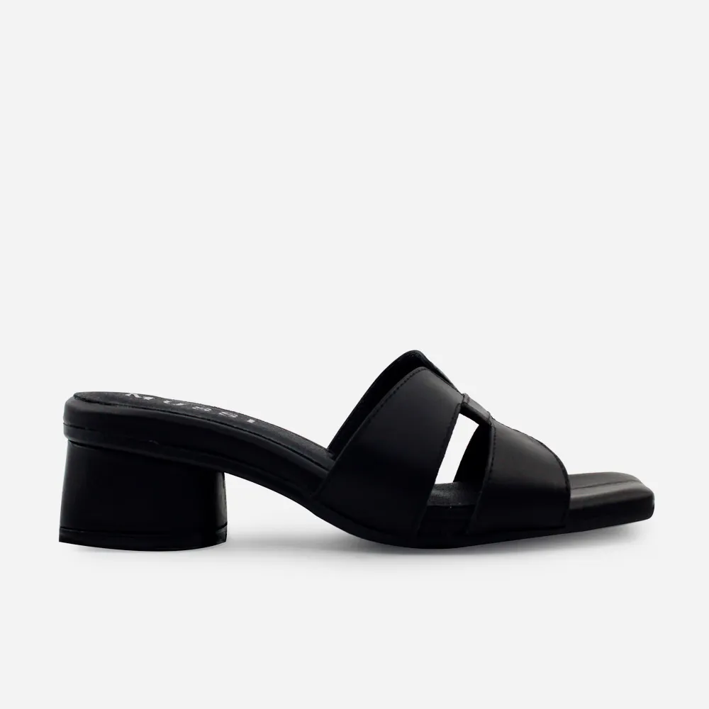 Sandalia tacon violeta de cuero para mujer - Negro